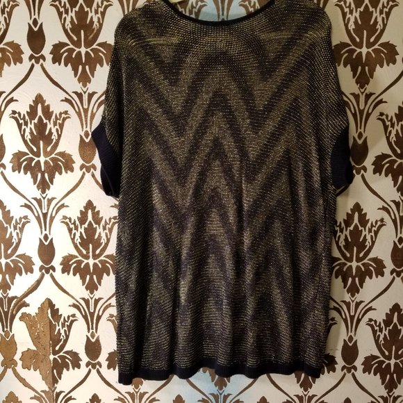 CHICOS Michelle Pullover Sweater LIGHTWEIGHT Knit Navy Metallic Zig Zag Womens 3 - Picture 4 of 5